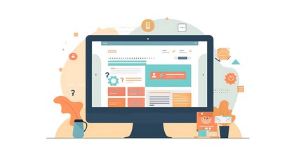 Fototapete - Computer monitor displaying a website design, showcasing the process of website development.