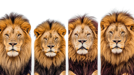 Poster - Set of Majestic Lions With Distinct Manes Against a Clear Backdrop Generative AI