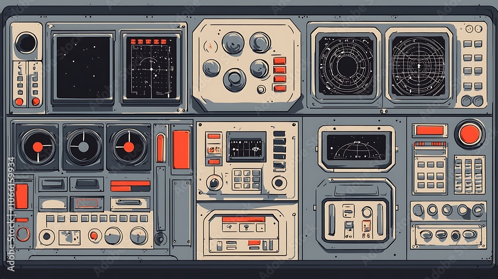 Futuristic Control Panel with Multiple Screens and Buttons. Stock ...