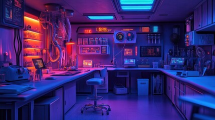 Leinwandbilder - Futuristic Laboratory with Neon Lights and Advanced Technology