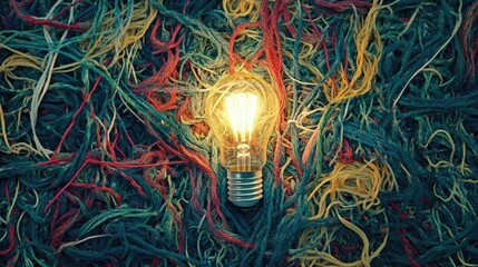 Poster - Bright Idea Among Colorful Twisted Fibers