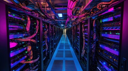 Poster - Server Racks with Colorful Wiring in a Data Center