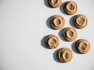 fresh tasty set of cookies top view on white background