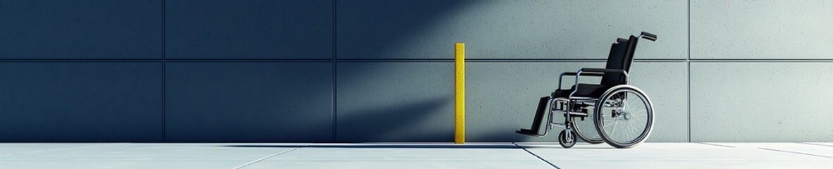 Poster - A wheelchair is parked in front of a yellow pole