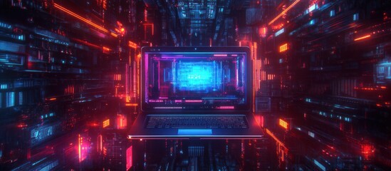 Poster - Cyberpunk Laptop in Neon City