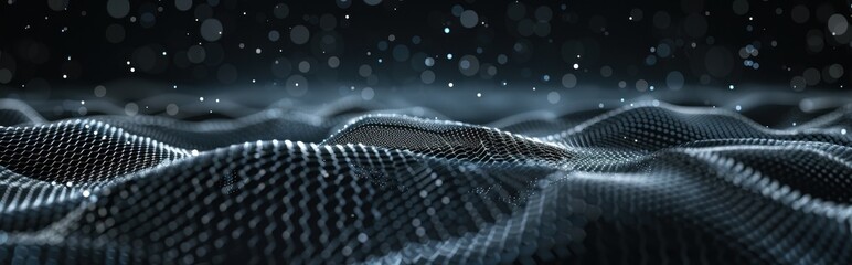 Poster - Abstract Wavy Grid Pattern with Glowing Particles