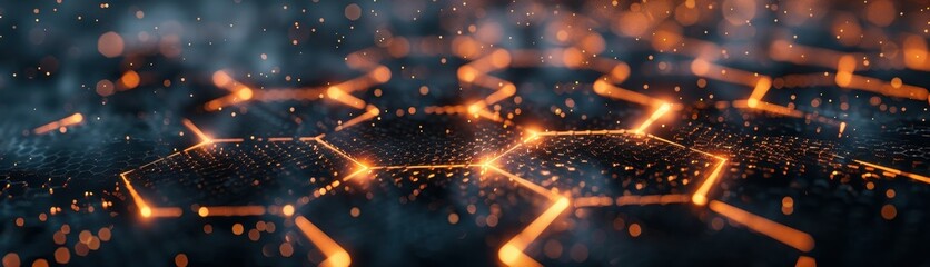 Poster - Abstract Hexagon Pattern with Glowing Lines and Bokeh Lights