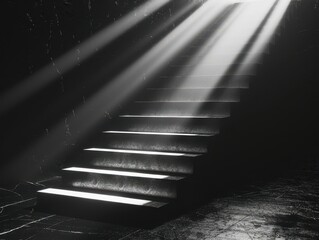 Poster - Illuminated Concrete Stairs in a Dark Environment
