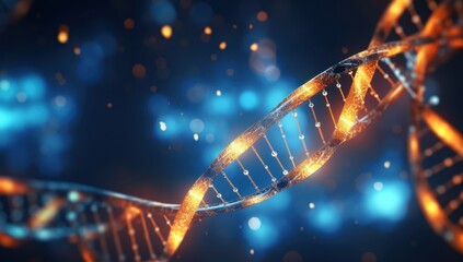 Poster - Glowing DNA Strand with Bokeh Background