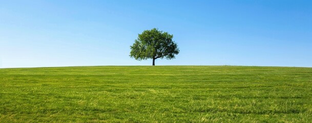 Aufkleber - A Single Tree Standing Tall in a Green Field Against a Blue Sky