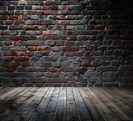 Poster - Weathered Brick Wall with Wooden Floor
