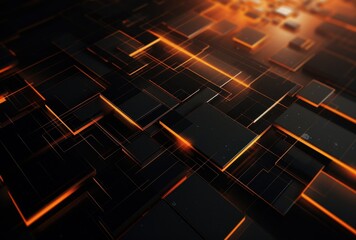 Poster - Abstract Pattern of Orange Lines and Black Cubes