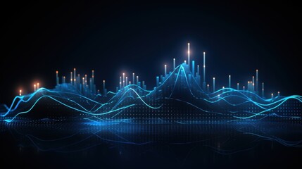 Aufkleber - Abstract Digital Landscape with Glowing Lines and Bars