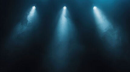 Aufkleber - Three Spotlights Illuminating a Dark Stage with Smoke