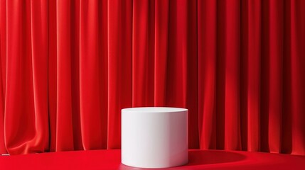 Aufkleber - White Cylinder Podium in Front of Red Curtains