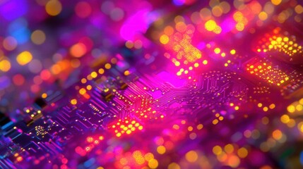 Poster - Abstract Circuit Board with Bokeh Lights