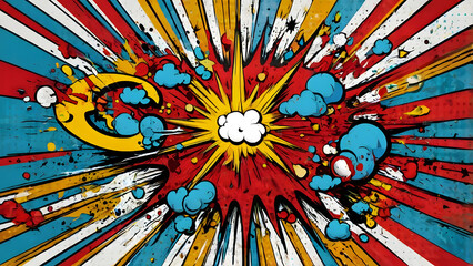 Wall Mural - pop art cartoon explosion background: impact of combat generative ai