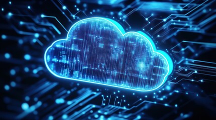 Poster - A glowing blue cloud symbol on a digital circuit board