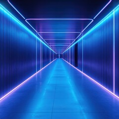 Poster - A blue and purple illuminated hallway with neon lights