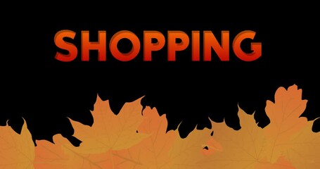 Poster - Autumn Leaves with Shopping text. Animated Moving Image.
