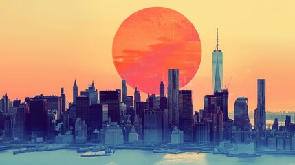 An artistic representation of a city skyline in a modern graphic style