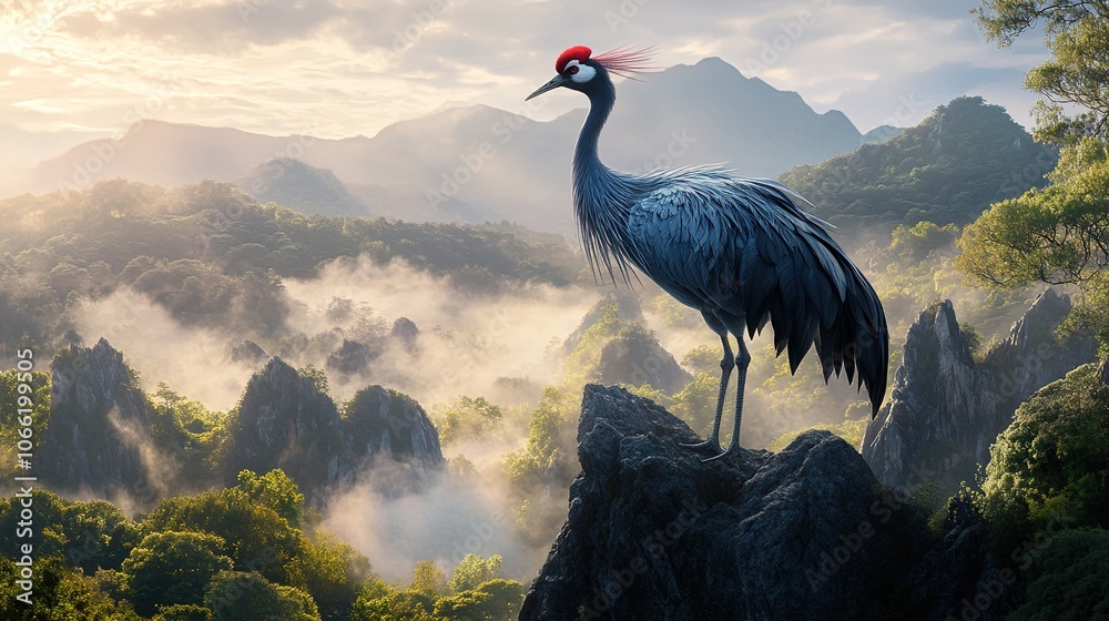 Bi Fang, the Azure Blue Crane with Red Spots on Its Back, a Shan Hai ...