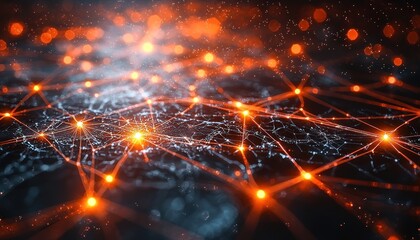 Poster - Abstract Network with Glowing Orange Lines and Bokeh Lights