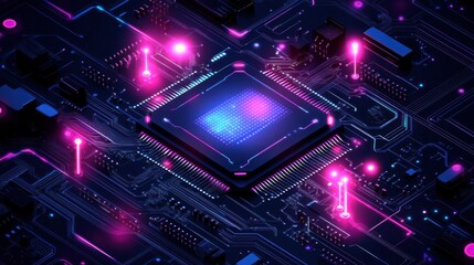 Poster - Circuit Board with Glowing Components