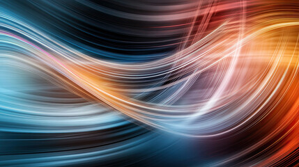 Poster - Colorful digital abstract background depicting flowing lines and light. This vibrant design features blend of blue, orange, and red hues, creating dynamic and energetic visual experience