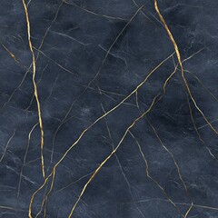 Poster - Seamless dark blue marble texture with golden veins.