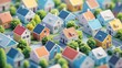 © andyaziz6 - A miniature model of a suburban neighborhood with colorful houses and green trees.