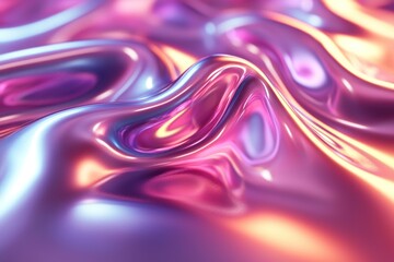 Poster - Abstract iridescent metallic surface with vibrant hues and flowing curves