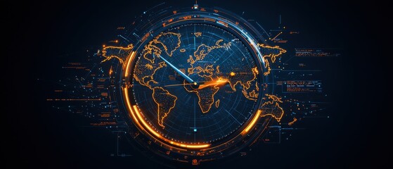 Poster - Futuristic globe with digital lines and glowing elements, dark background