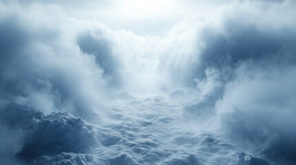 Wall Mural - a bright light shines through a pathway in the clouds.