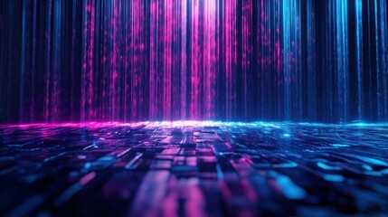 Poster - Abstract Digital Background with Neon Lights and Geometric Floor