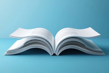 Poster - Open Book with Curved Pages on a Blue Background