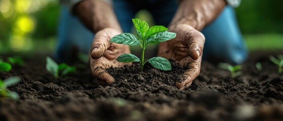 Aufkleber - Hands Protecting a Delicate Green Sprout Emerging from Dark Soil