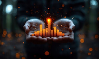 Poster - A Person's Hands Holding a Glowing Bar Chart