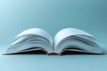 Poster - Open Book with White Pages on a Blue Background