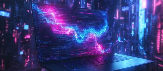 Fototapete - Neon Cityscape: A Digital Landscape