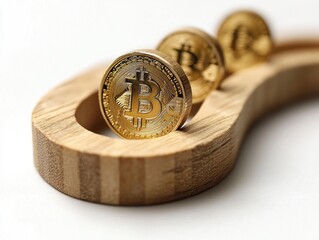 Poster - Gold Bitcoin Cryptocurrency on Wooden Surface