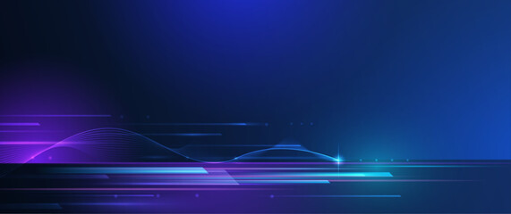 Leinwandbilder - Vector abstract line pattern, neon light effect. High speed movement and motion blur over dark blue background. Illustration futuristic design. Cyber, hi tech connection technology, cyberspace concept