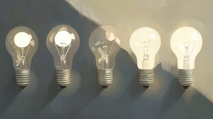 Poster - Glowing Bulbs in Sequence on a Neutral Background