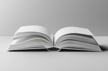 Poster - Open book with blank pages on a gray background.