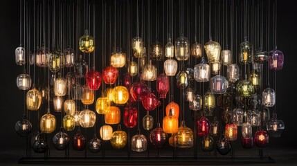 Poster - Colorful Hanging Lights Display in Modern Setting