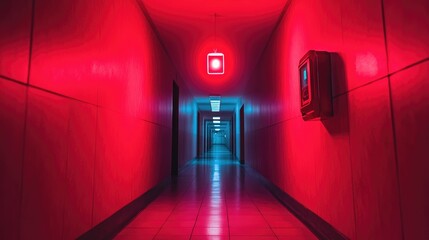 Poster - Mysterious Neon Lighted Hallway Scene