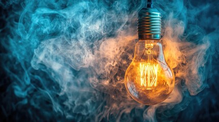 Poster - Glowing Light Bulb Surrounded by Smoke