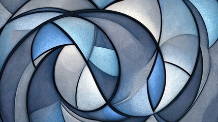Poster - Abstract Blue Curves and Shapes in Artistic Composition
