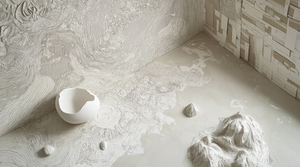 Poster - Abstract Textured Interior with White Sculptures