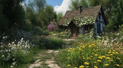 Wall Mural - Charming Cottage in a Meadow